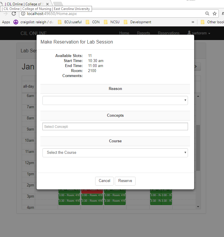 CIL Online reservation form screenshot