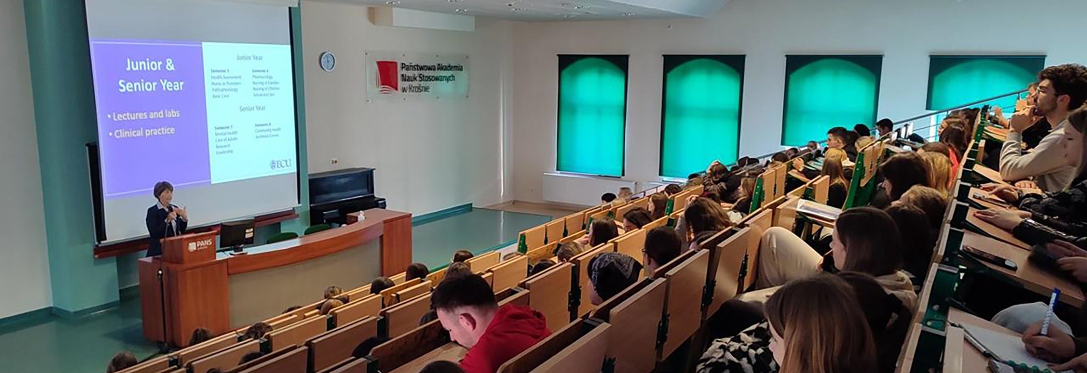 Dr. Kim Larson lectures to Polish nursing students during her Fulbright-sponsored research experience in Poland in December 2023.